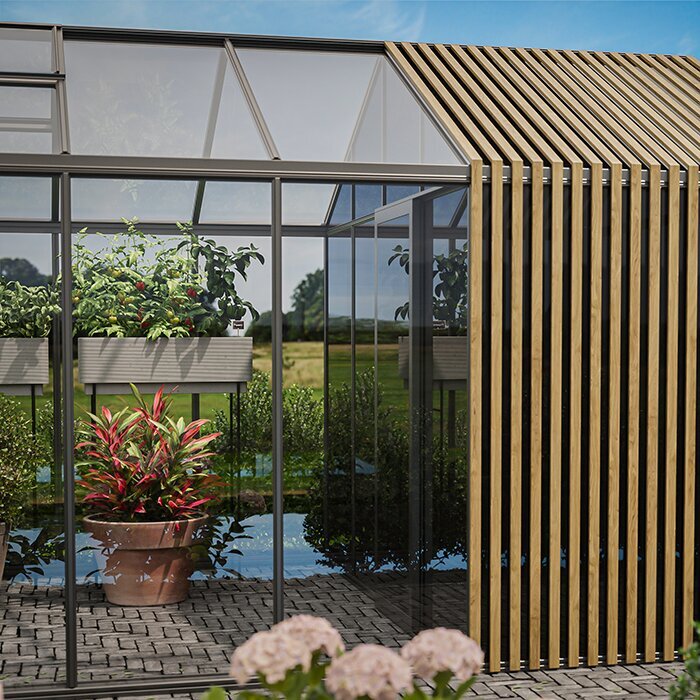 Accoya Fusion drivhus med sammenhængende plantezone og opbevaringsrum