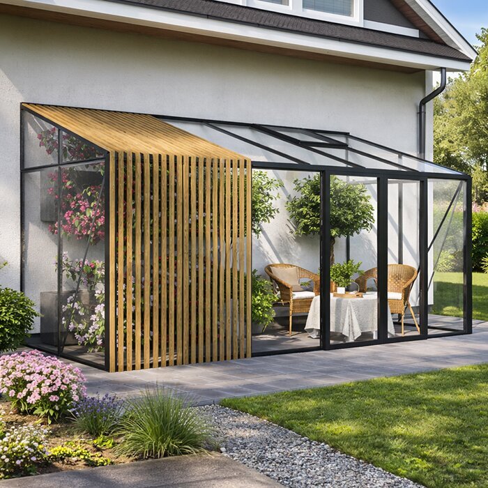Rummeligt vægdrivhus med Accoya-design og fleksibel planteindretning