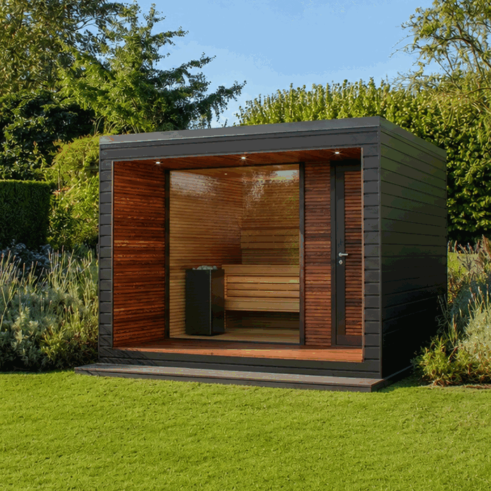 Rummelig udendørs sauna i moderne design til have og terrasse