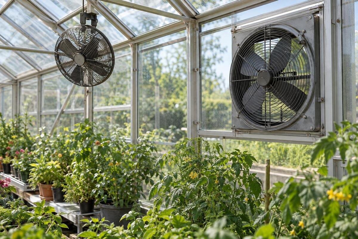 Ventilator i drivhus: forskellen på cirkulation og udsugning