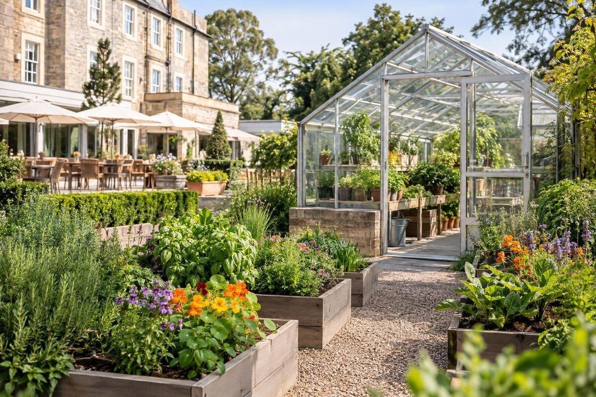 Hoteldrivhus til urter og spiselige blomster