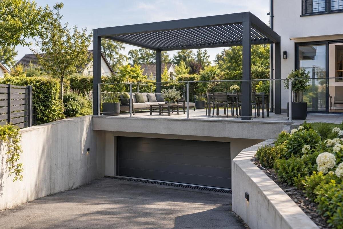 Sådan planlægges en pergola over kælder eller parkeringsanlæg