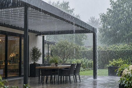 Kan en lamelpergola holde tæt i kraftig regn?