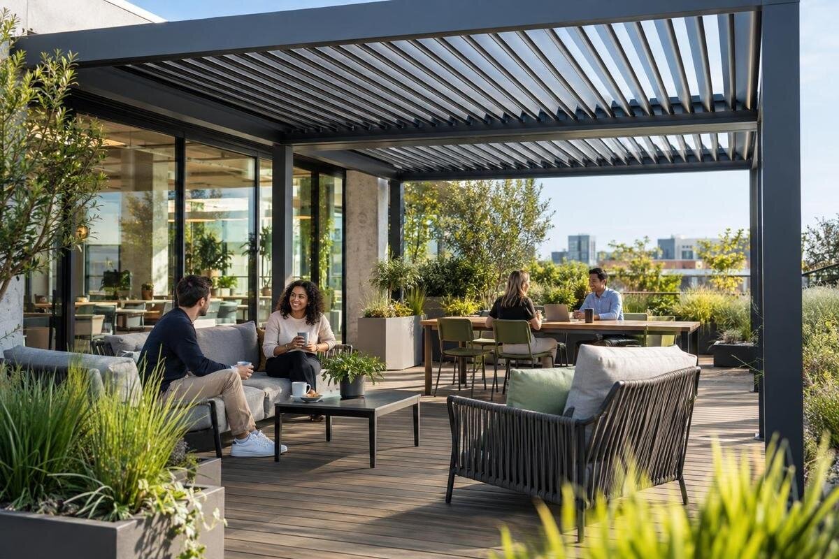 Pergola ved kontoret: Planlæg et godt pauseområde