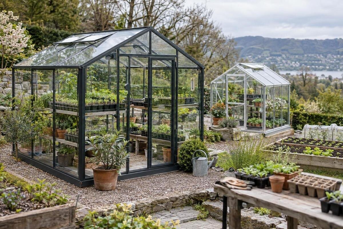 Køb et drivhus til forspiring: plantebænke, lys og temperaturstyring