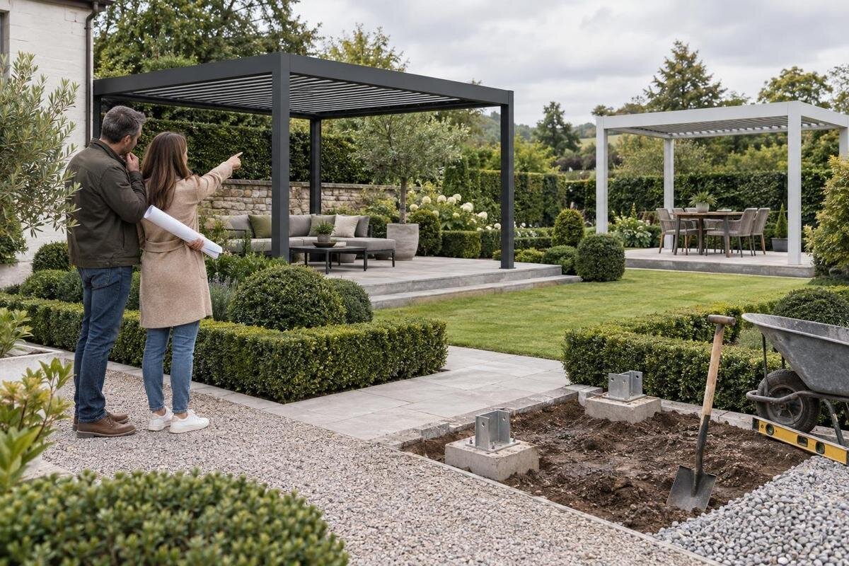 Sådan køber du en fritstående pergola: placering, fundament og adgang
